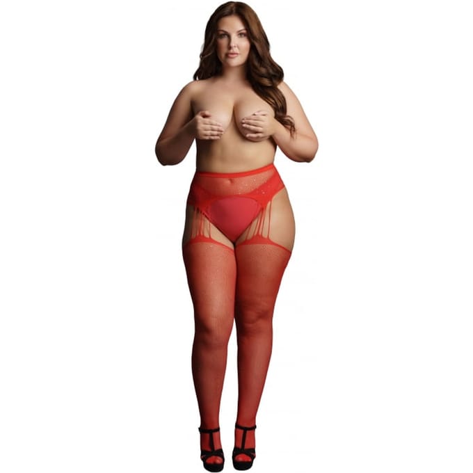 Le Desir - Jarretel panty met strass steentjes - Rood