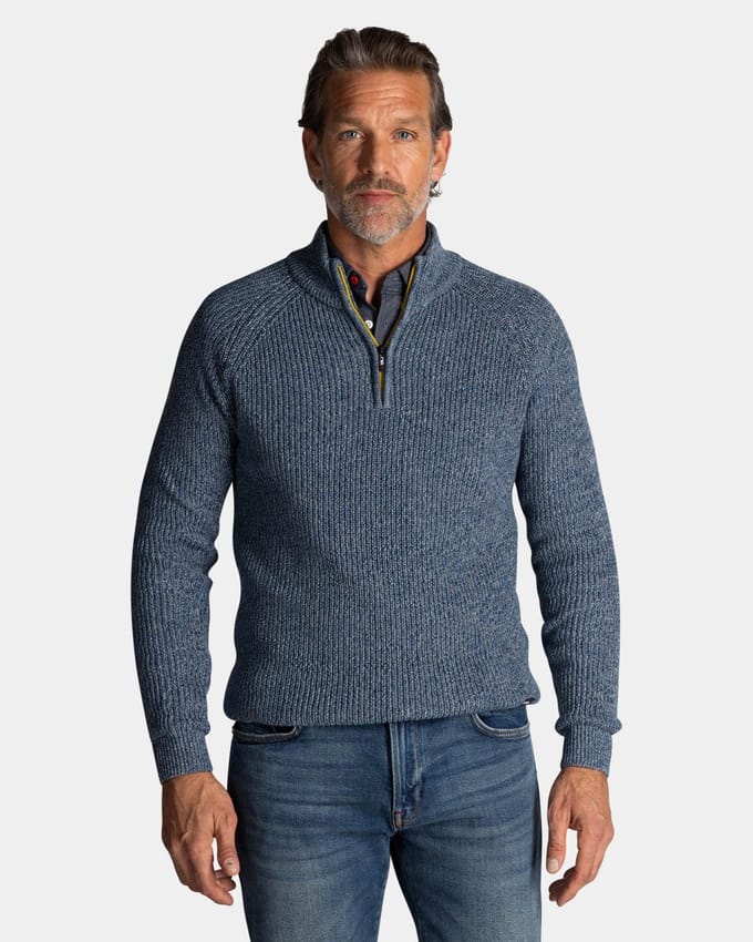 NZA - Blauwe katoenen half zip trui