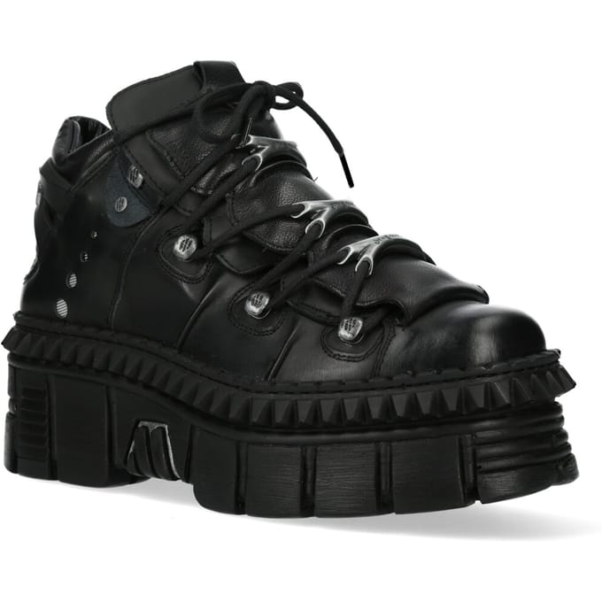 New Rock zwart leren enkellaarzen Goth-WALL106-S13