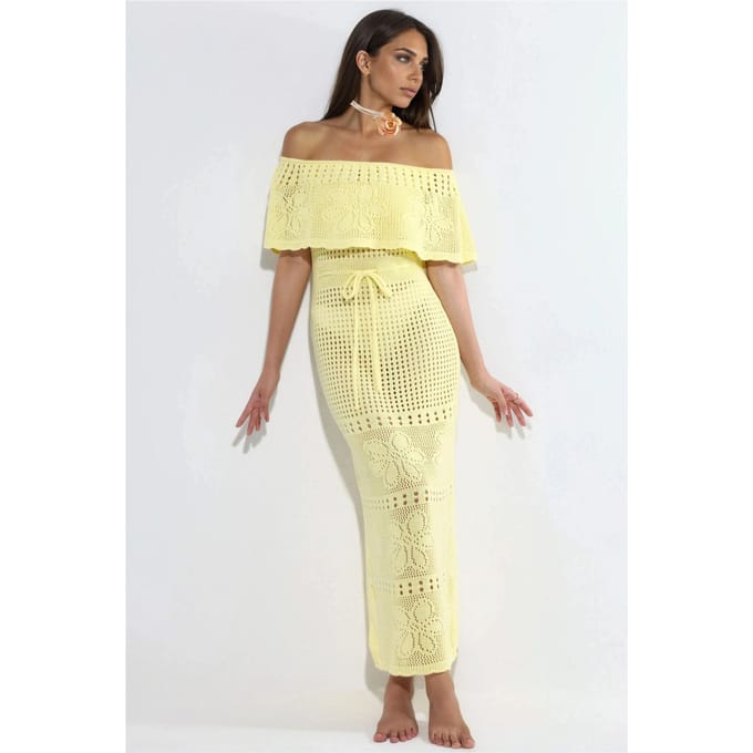 Gebreide Maxi Bardot Hals Strandjurk