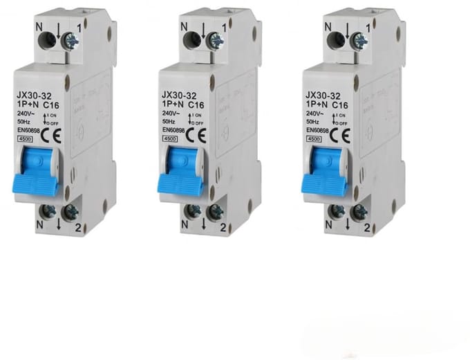 Automatische Zekeringen - Stroomonderbrekers - Circuit Beveiliging - 16A 4.5KA Uitschakelvermogen - 1 Module DIN