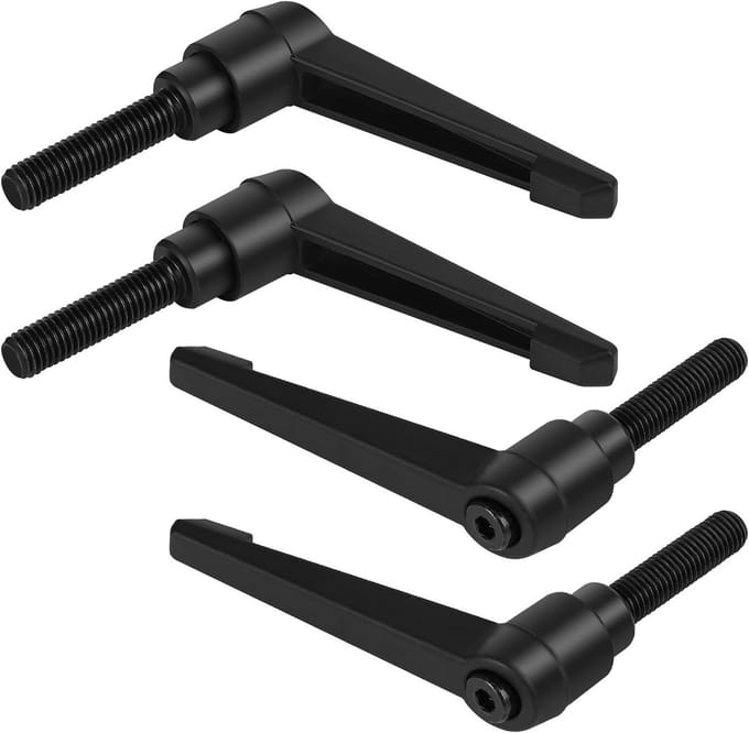 Set van 4 verstelbare klemhendels van koolstofstaal, M10-40 mm, externe draadklem, machine-accessoires, zwart, 40 mm