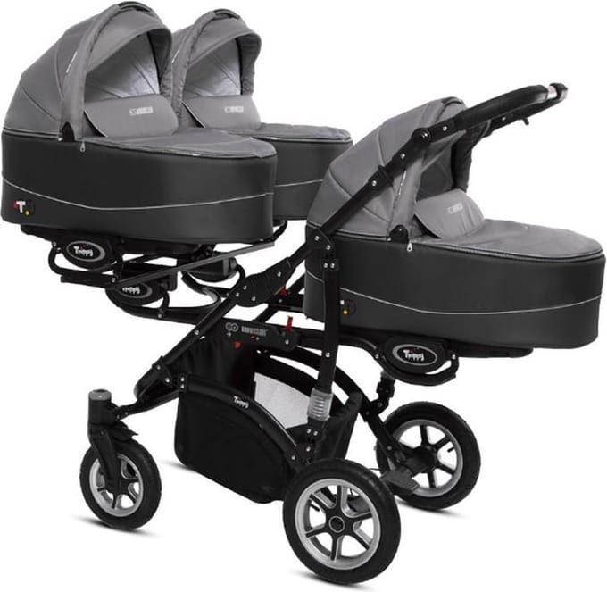 TRIPPY kinderwagen - triplets - 3 zits buggy 2 in 1 (levertijd 3 á 4 weken) 09 Silver
