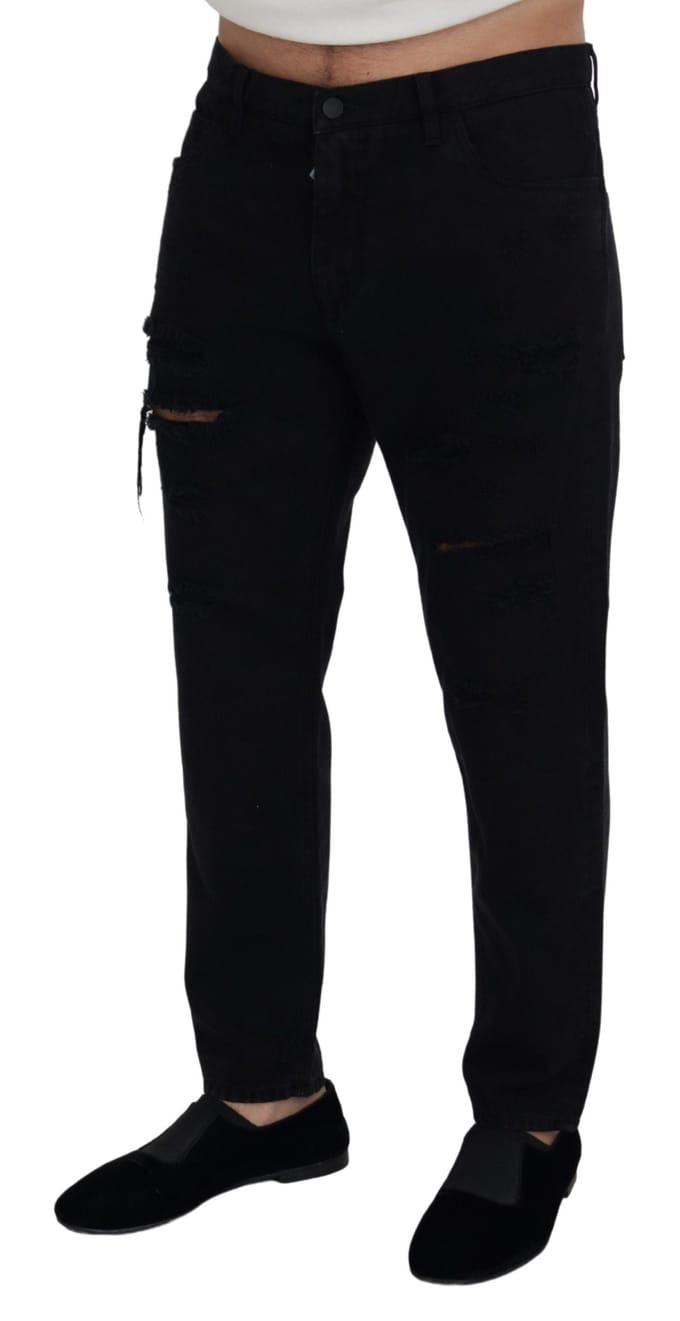 Dolce & Gabbana Zwarte Loose Regular Gescheurde Katoenen Jeans voor Mannen