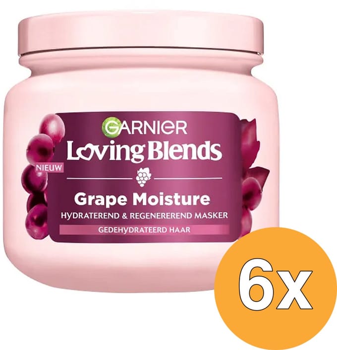 Garnier Loving Blends Grape Moisture Masker – Intensieve voeding en glans – Voor gedehydrateerd haar - 340ml - 6 stuks