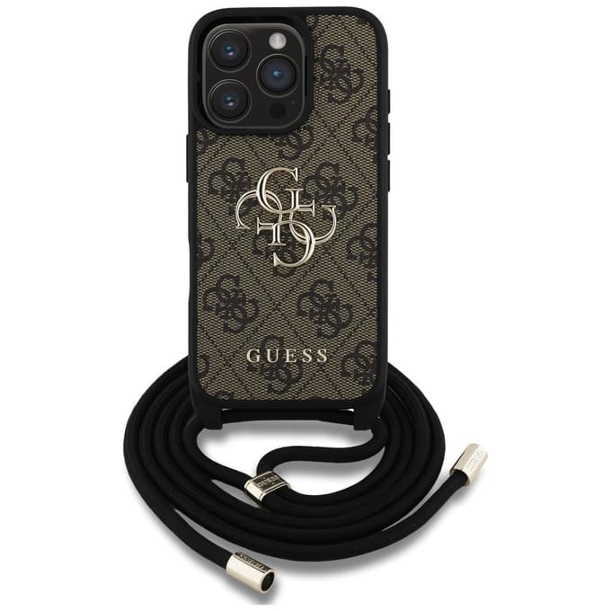 Guess 4G Serie - iPhone 16 Pro Max Hoes - Crossbody Strap - Leren Bescherming - Bruin