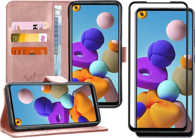Hoesje geschikt voor Samsung A21s en Screenprotector - Book Case Kunstleer Wallet Roségoud + Screen Protector Full