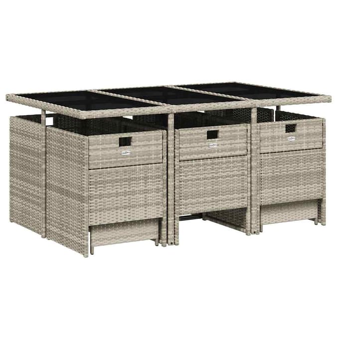 vidaXL - 11-delige - Tuinset - met - kussens - poly - rattan - lichtgrijs