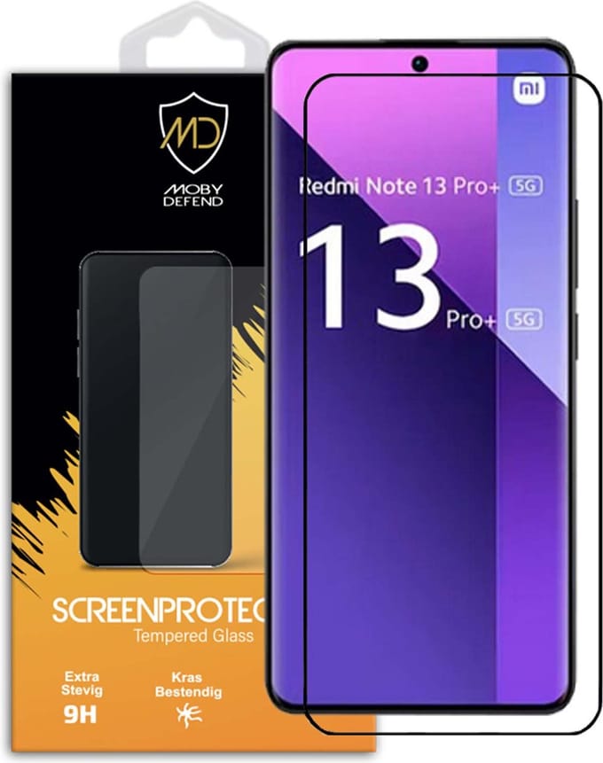 MobyDefend Screenprotector - Geschikt voor Xiaomi Redmi Note 13 Pro Plus - Screensaver Met Zwarte Randen - Gehard Glas