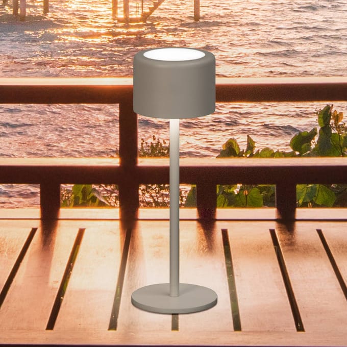 FH Lighting LED tafellamp Juna, grijsbruin Hoogte 25 cm Metaal, IP54