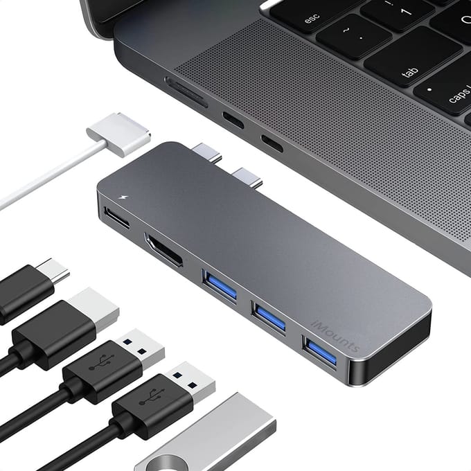 iMounts USB-C hub MacBook Air/Pro - HDMI - USB3.0 - Thunderbolt 3 - Space Gray