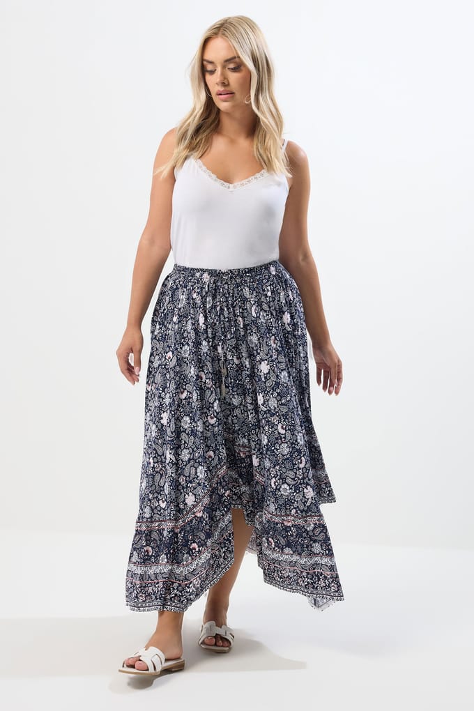 Yours Marineblauwe Paisley Rok Met Hanky Zoom Size 48