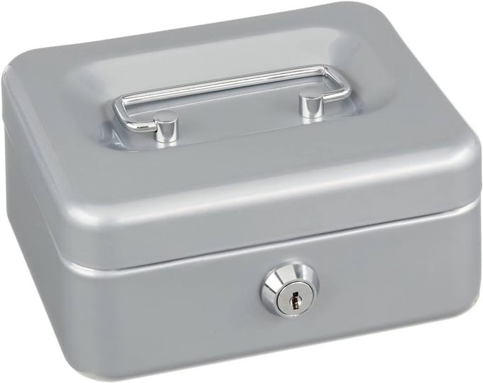 Robuuste Geldcassette met Wisselgeldlade en Slot - Zilverkleurig