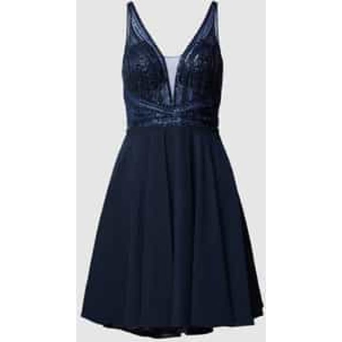 Swing korte marineblauwe cocktailjurk met pailletten – M