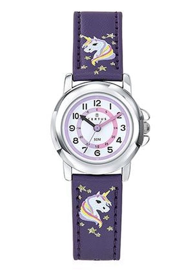 Certus-Kinderhorloge-Paars lederen band-Unicorn band.