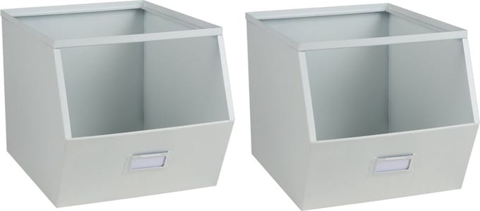 Urban Living Stapelbare opbergmand - 2x - Open Metal Box - 23 x 32 x 21 cm - metaal - wit