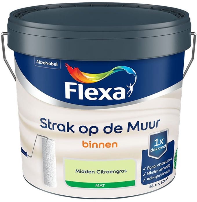 Flexa - Strak Op De Muur Binnen Mat - Midden Citroengras - Mengverf - 5 L