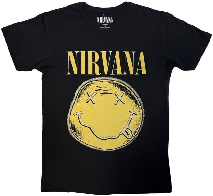 Nirvana - Happy Face Infill Distressed Heren Tshirt - M - Zwart