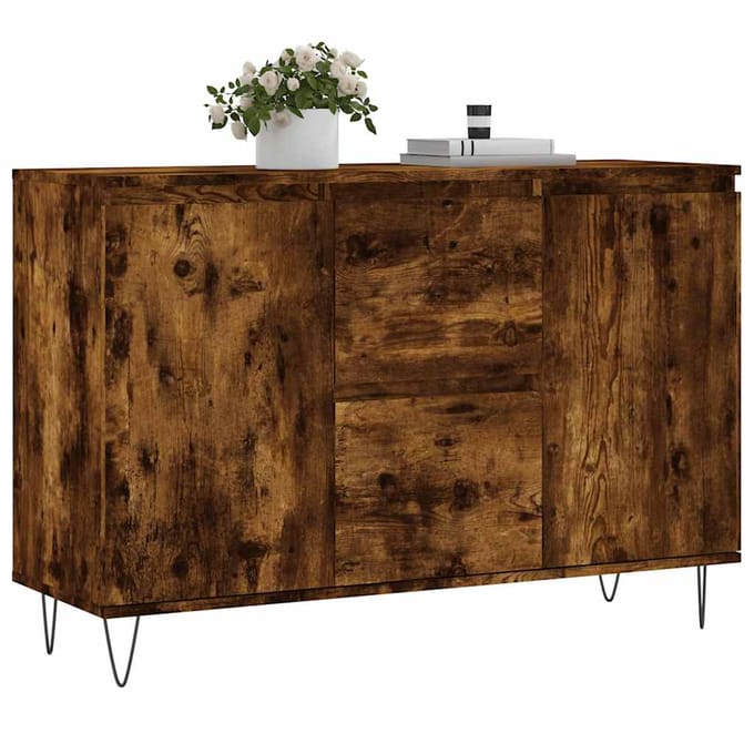 vidaXL - Dressoir - 101,5x35x70 - cm - bewerkt - hout - gerookt - eikenkleurig