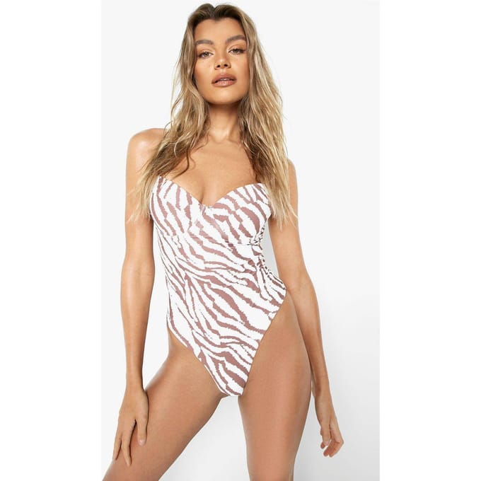 boohoo Dames Tiger Underwired Strappy Badpak | Cream | Maat: 6
