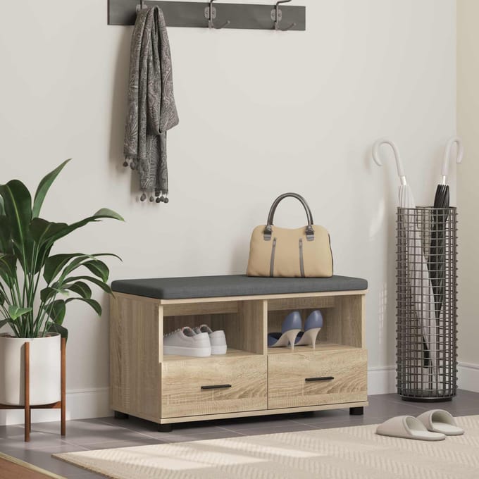 vidaXL - Hallenbank - Sonoma - Eik - 80 - x - 38 - x - 46 - cm - Geengineerd - Hout - en - Stof