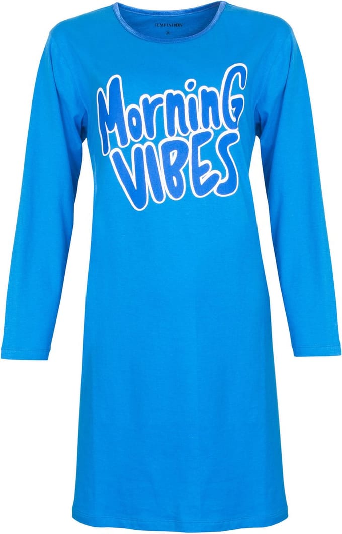 Temptation Dames Nachthemd - Morning Vibes Print - Blauw - Maat L