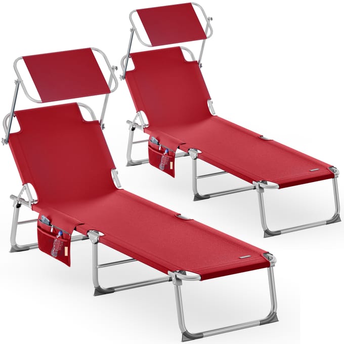 Ligbed Ibiza 2 stuks Rood Alu Zonnescherm
