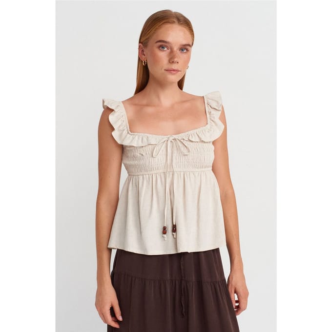 Mouwloze Blouse met Vierkante Hals en Strikvoorkant