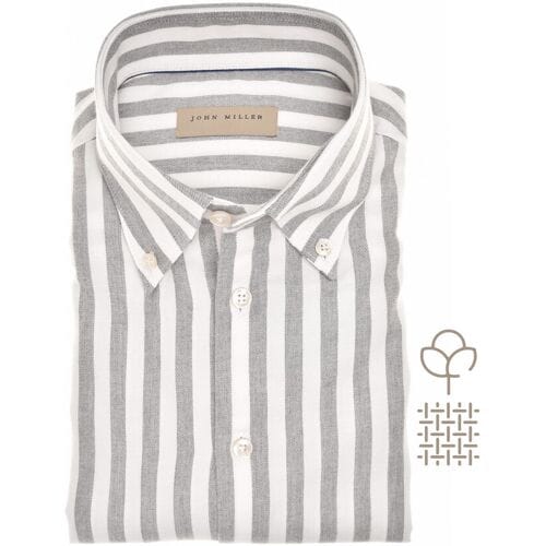 John Miller Overhemd Button-Down Stripe Cotton Flanel Midden Grijs / male
