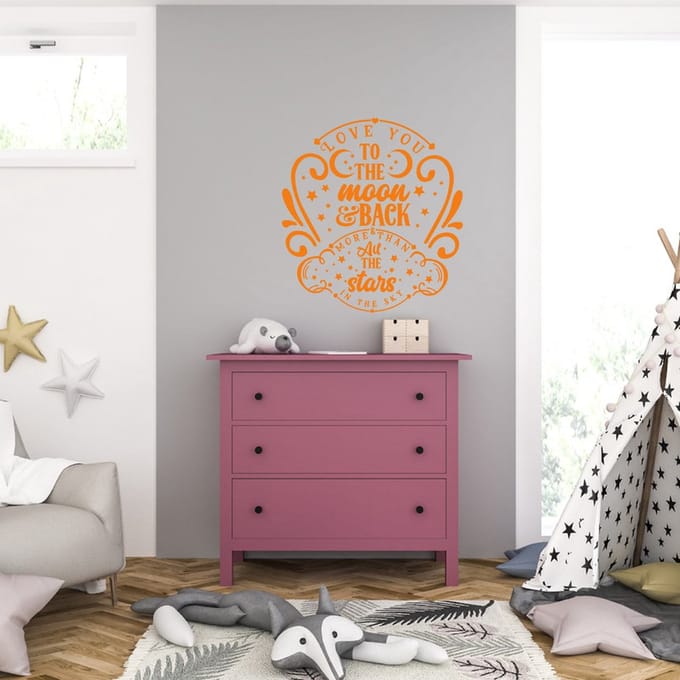 Muursticker - Love You To The Moon And Back - 58 x 62 - Oranje