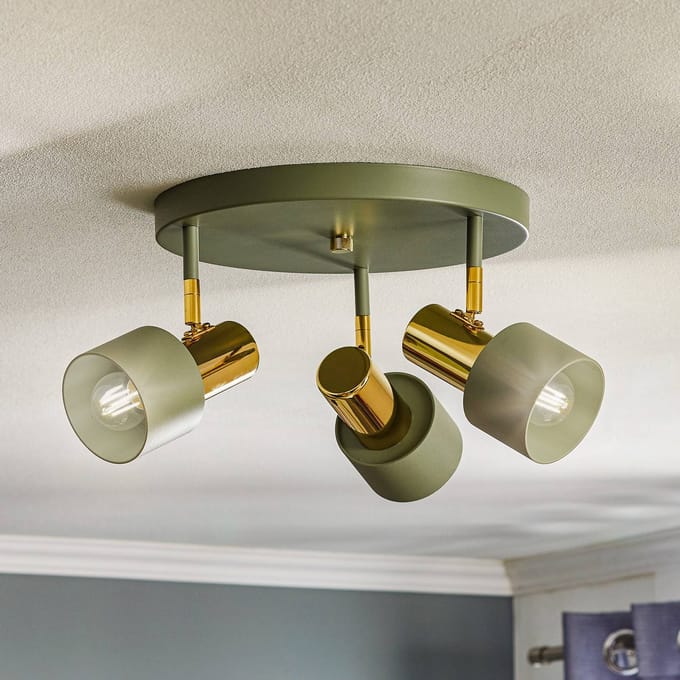 Argon Plafondspot Destin, 3-lamps groen/messing