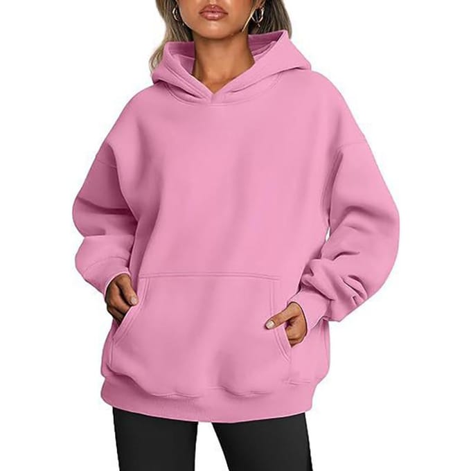 Dames hooded pullover sweatshirt effen kleur oversized losse casual fleece sweatshirt 3XL roze