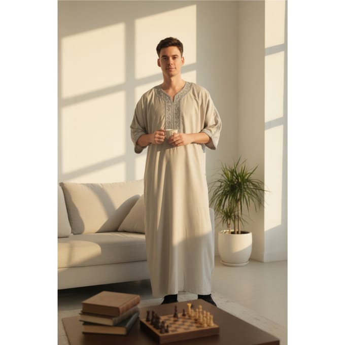 Heren grijze Marokkaanse Thobe gewaad Eid Djellaba Gandoura Jubba LFS-HM65