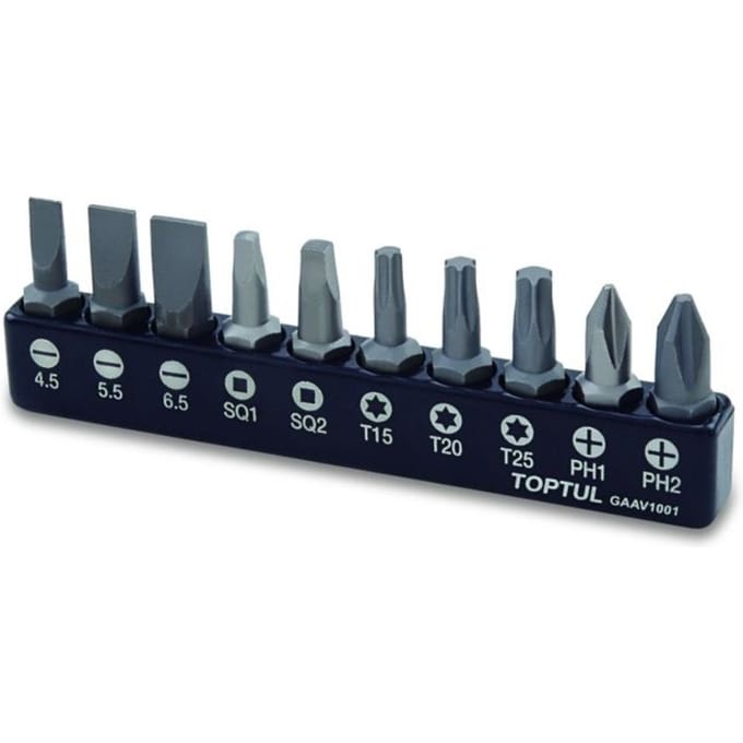 Zeskantschroevendraaierbit TOPTUL 1/4" 10st 5,5x1 6,5x1,2 PH1 PH2 T15 T20