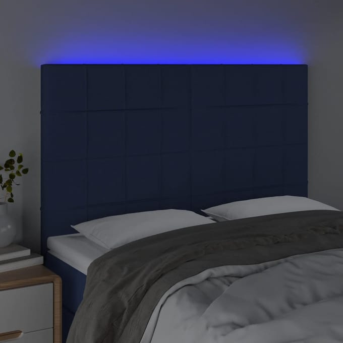 vidaXL - Hoofdbord - LED - 144x5x118/128 - cm - stof - blauw