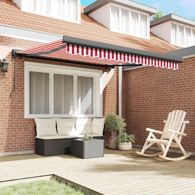 vidaXL - Uitschuifbare - luifel - Rood - en - Wit - 300 - x - 250 - cm