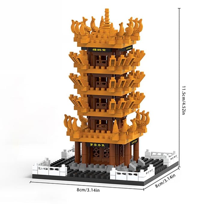 Tour de la Grue Jaune Haute difficulté Micro-particules Blocs de Construction Architecture Style National Garçon et Fille Jouet d'Assemblage Maquette brown