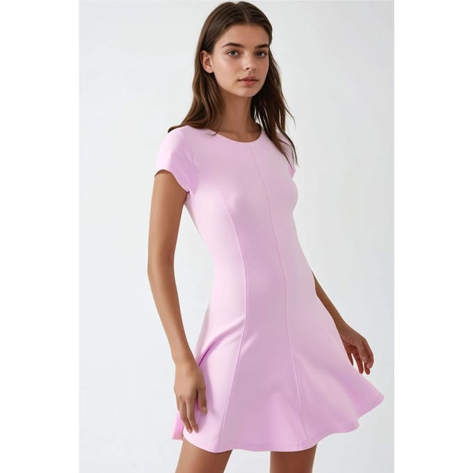 Elastische Crewneck Zachte Basis Mini Jurk
