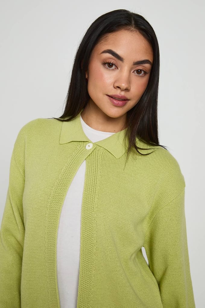boohoo Dames Gebreid Vest Met Kraag | Sage | Maat: Small