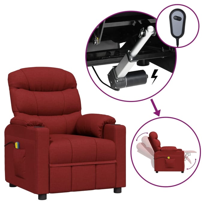 vidaXL - Massagestoel - elektrisch - stof - wijnrood