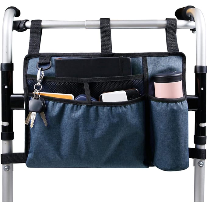 Sac de marcheur, pochette de rangement, sacs de fixation avec porte-gobelet, panier d'accessoires de grande capacité bleu