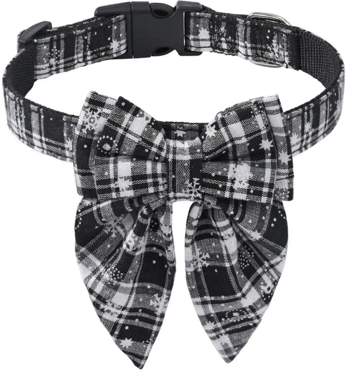 Kerst Hondenhalsband met grote strik zwart/wit - Maat M