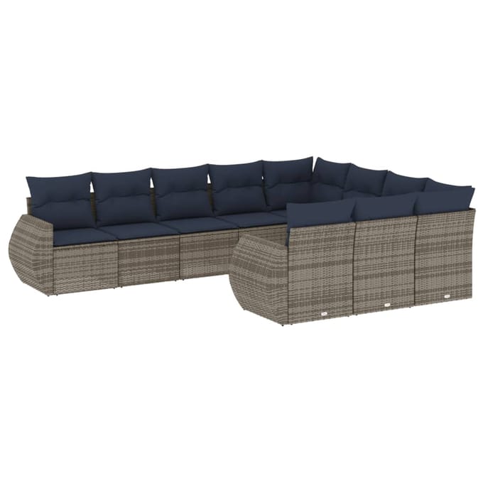 vidaXL - 10-delige - tuinbankset - met - kussens, - grijs - polyrotan
