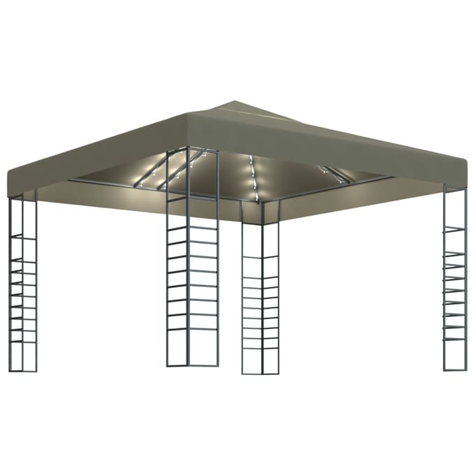 vidaXL - Tuinpaviljoen - met - LED-lichtslinger - 3x3 - m - taupe