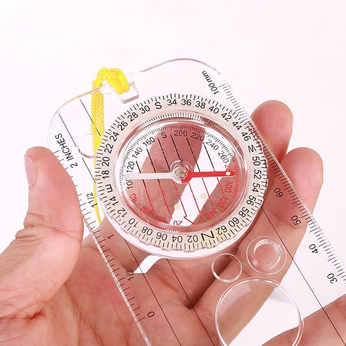 Professionele Wijzer Kompas Wandel Protractor Kampeer Kompas Liniaal Vergrootglas Voor Kaarttekenen Plotten white