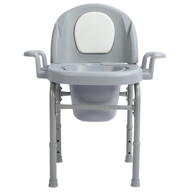 Chaise de toilette de chevet portable 3 hauteurs réglables Siège de toilette mobile avec seau solide rembourré gray