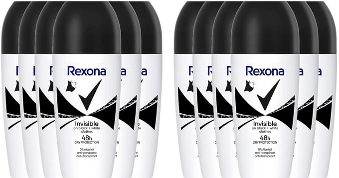 Rexona Deo Roller– Invisible Black & White - Voordeelverpakking 12 x 50 ml