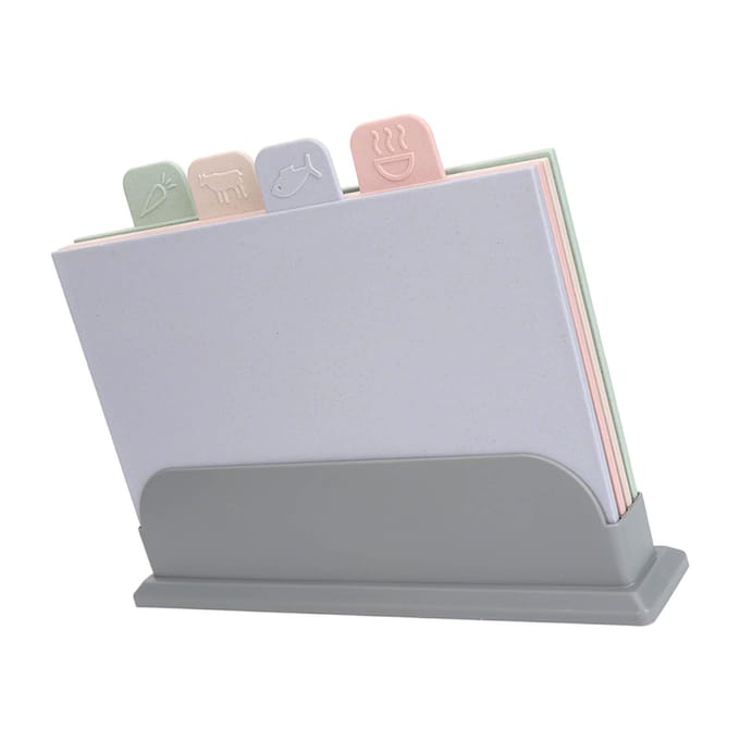 Ensemble de 4 planches à découper à code couleur avec support Utilisation double face Planche à découper en plastique classifiée beige