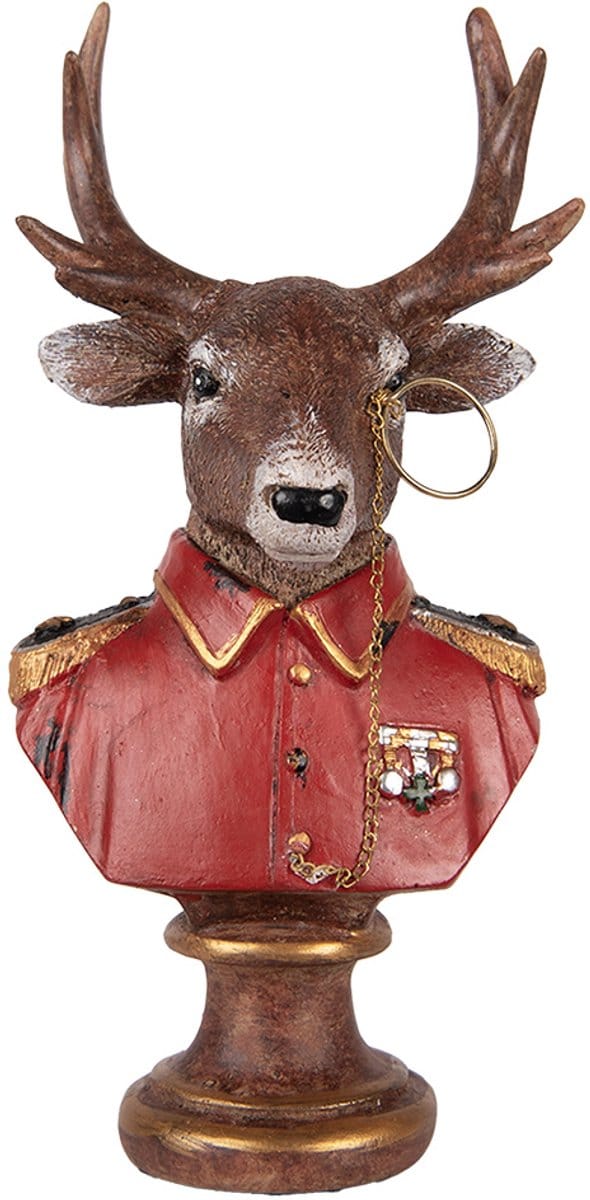 Clayre & Eef Decoratie Beeld Hert 10x8x19 cm Bruin Rood Kunststof