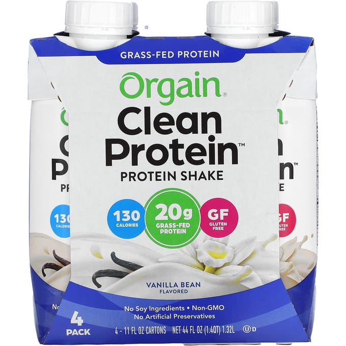 Orgain, Clean Protein Shake, Vanilleboon, 4 pakjes, 11 fl oz (330 ml) elk